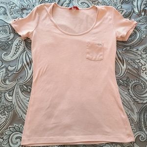 Guess Ladies Shirt Pink Criss Cross Sleves Size XS